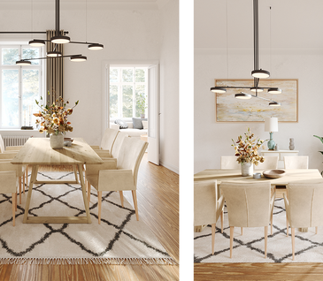 Essgruppe mit hell-beigen Stühlen