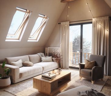 Gemütliches Wohnzimmer in Dachgeschoss-Wohnung.