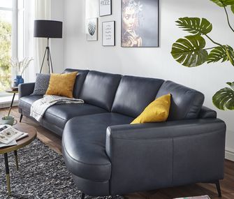 Ecksofa aus dunkelblauem Leder