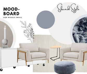 Moodboard: Einrichtung Wohnzimmer im skandinavischen Stil.