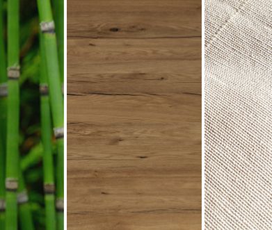 Collage aus verschiedenen Materialien: Bambus, Holz und Leinen.