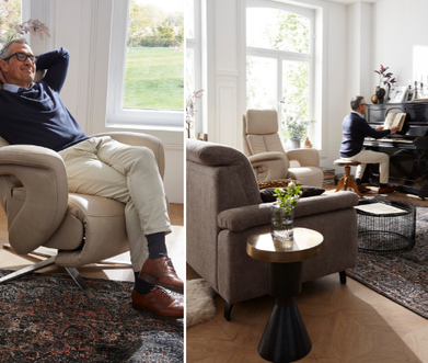 Ein Mann entspannt sich auf einem Relaxsessel.