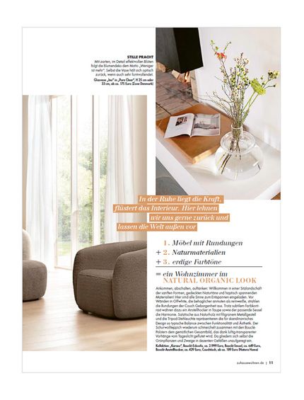 Artikel aus Wohnzeitschrift "Zuhause Wohnen" zum Thema organische Formen im Skandi-Look.