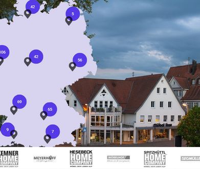 Collage: Möbelhaus mit Deutschlandkarte