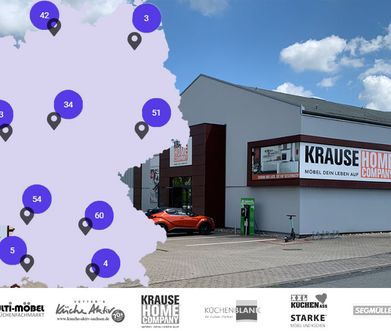 Küchenstudio mit Standorten auf Deutschlandkarte.