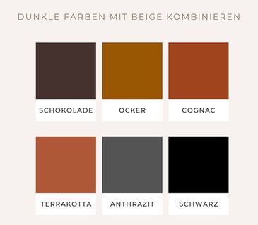Farbpalette mit dunklen Farben, die mit Beige kombiniert werden können.
