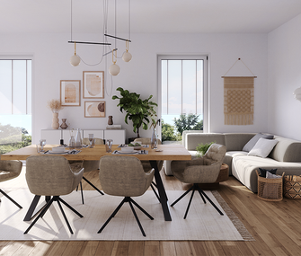 Gemütliches Esszimmer mit Polsterstühlen