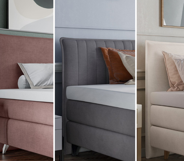 Bildcollage mit 3 Kopfteilvarianten von Betten