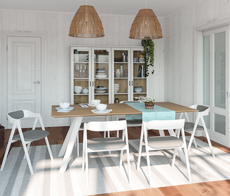 Maritimes Esszimmer mit weißen Stühlen Maritimes Esszimmer mit weißen Stühlen