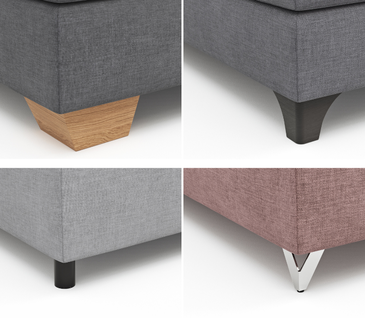 Bildcollage mit verschiedenen Bettfuß-Varianten von Betten.