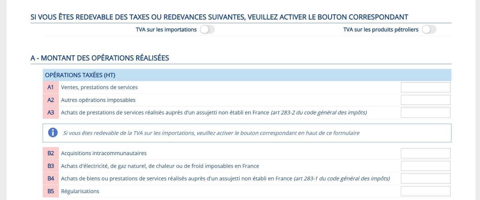 Déclaration de TVA 1 Déclaration de TVA : montant des opérations