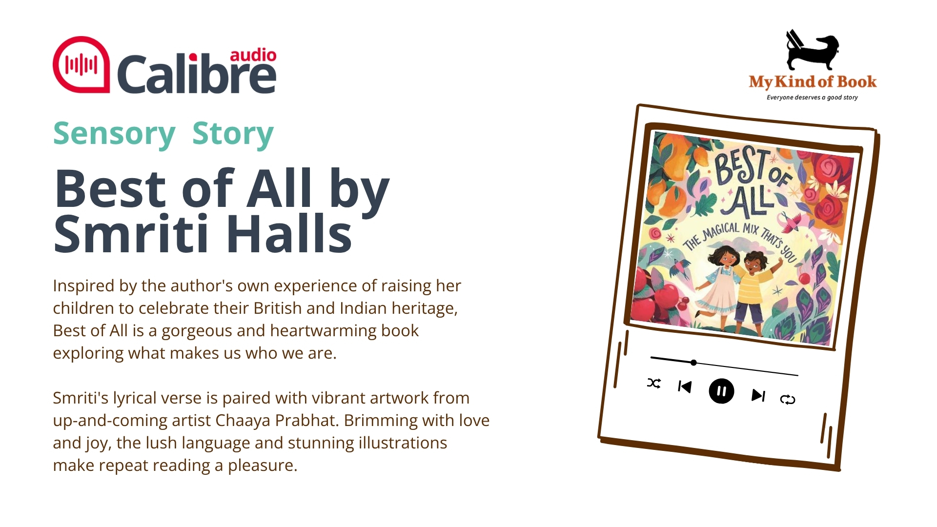 Promotional image for "Best of All" by Smriti Halls, featuring text about the book with an illustrated cover showing vibrant colors and joyful children.