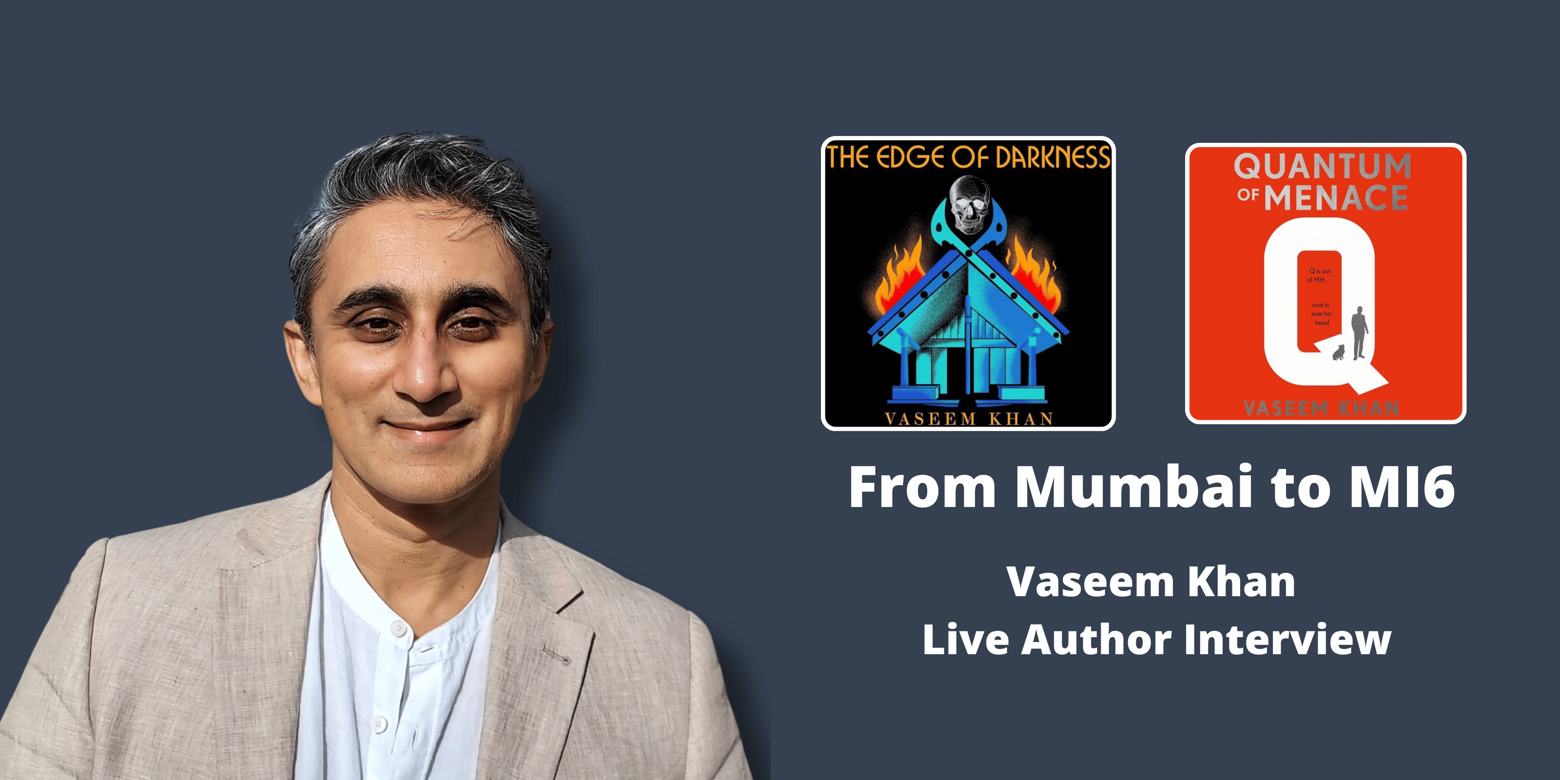 author Vaseem Khan next to two of his audiobooks