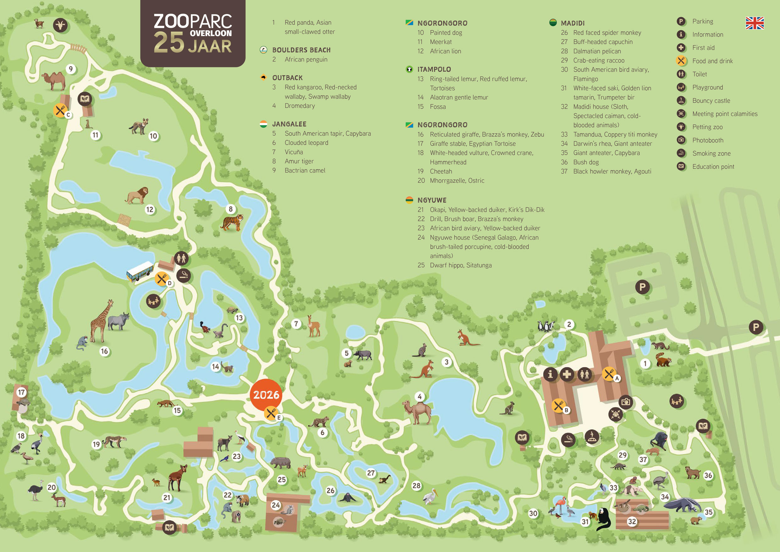 De Engelse plattegrond van ZooParc Overloon