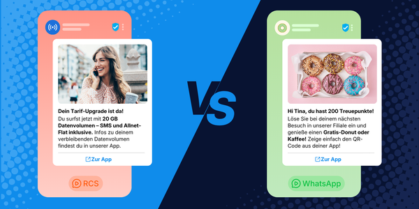 LINK Mobility – WhatsApp vs. RCS Vergleich – 2 Mobiltelefone mit Rich Cards