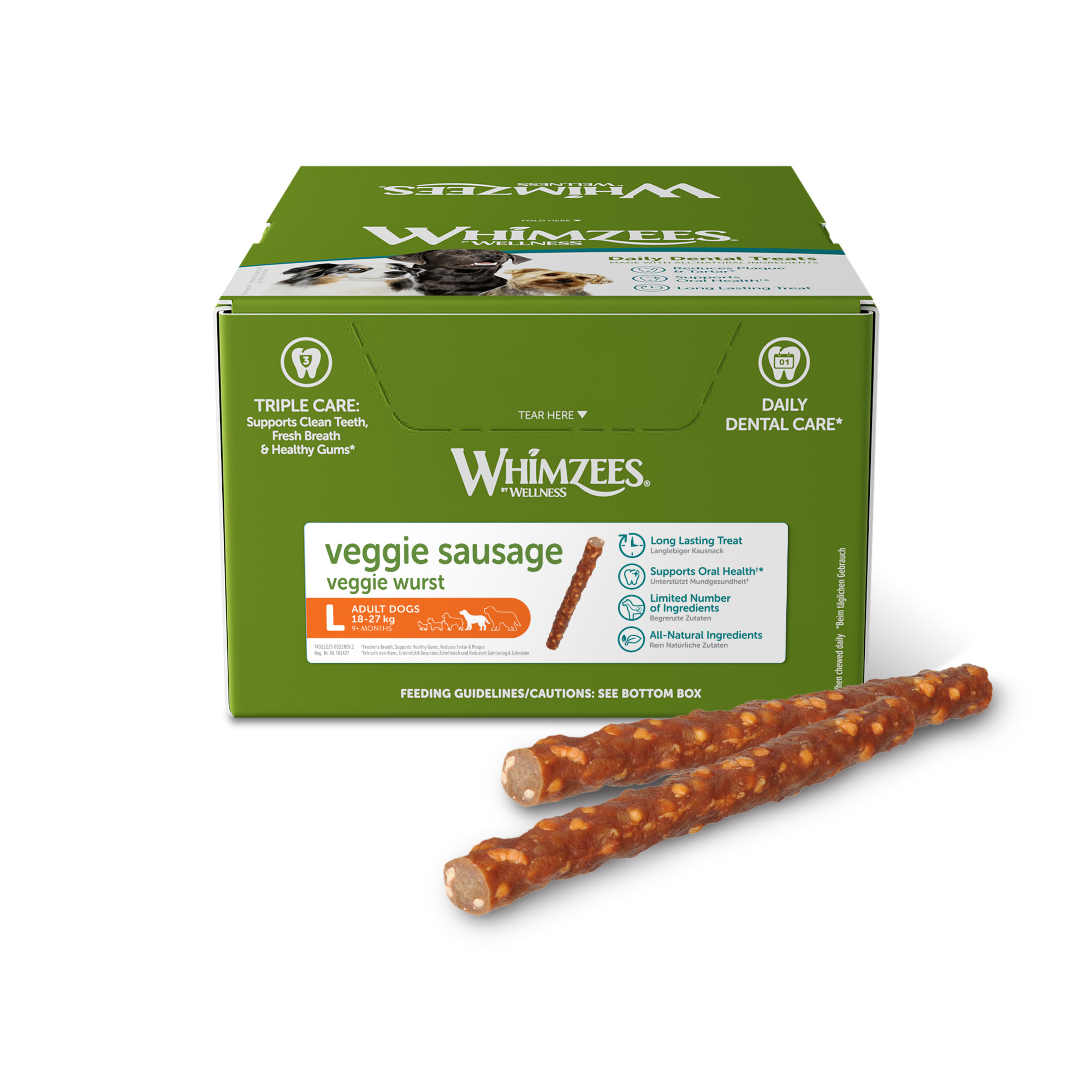 Whimzees Veggie Sausage Dog Chew Large 180mm Dog Dental Chews