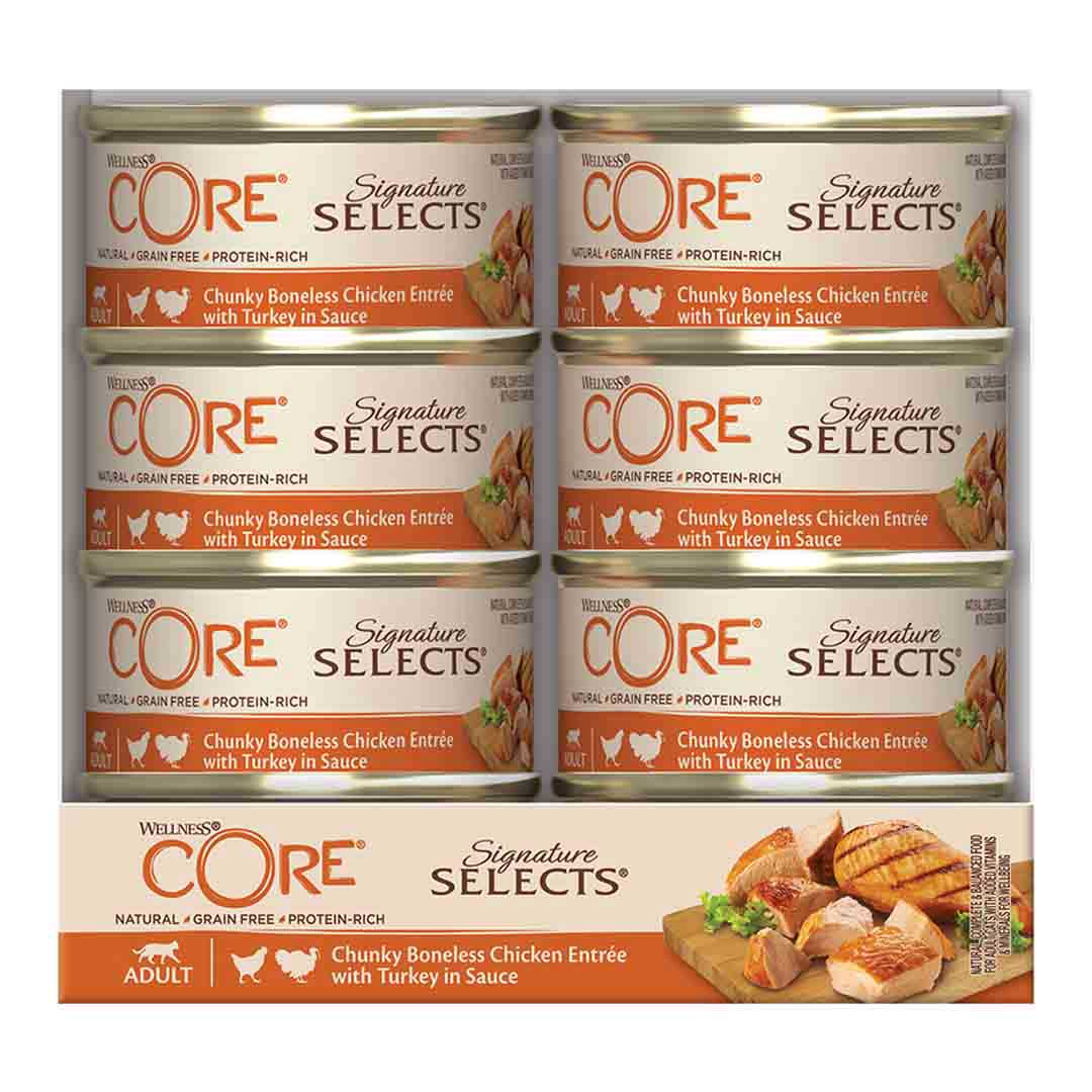 Wellness Core Wellness Core Selects Chunky Boneless Entree Chicken Turkey pet food packaging