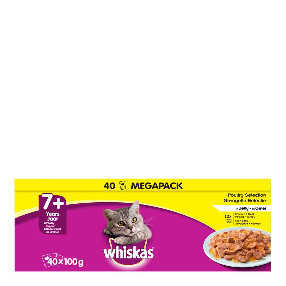 Whiskas 7+ Poultry Selection In Jelly 40x100g Wet Cat Food