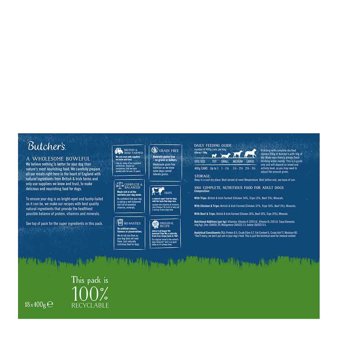 Butcher's Tripe Loaf Recipes Dog Food Tins 18 x 400g Wet Dog Food