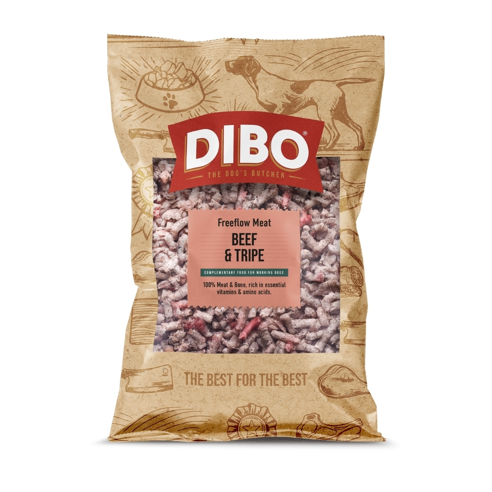 Jollyes Brand Jollyes Brand Dibo Flow 38 Raw Beef Tripe Adult Dry Dog Food pet food packaging