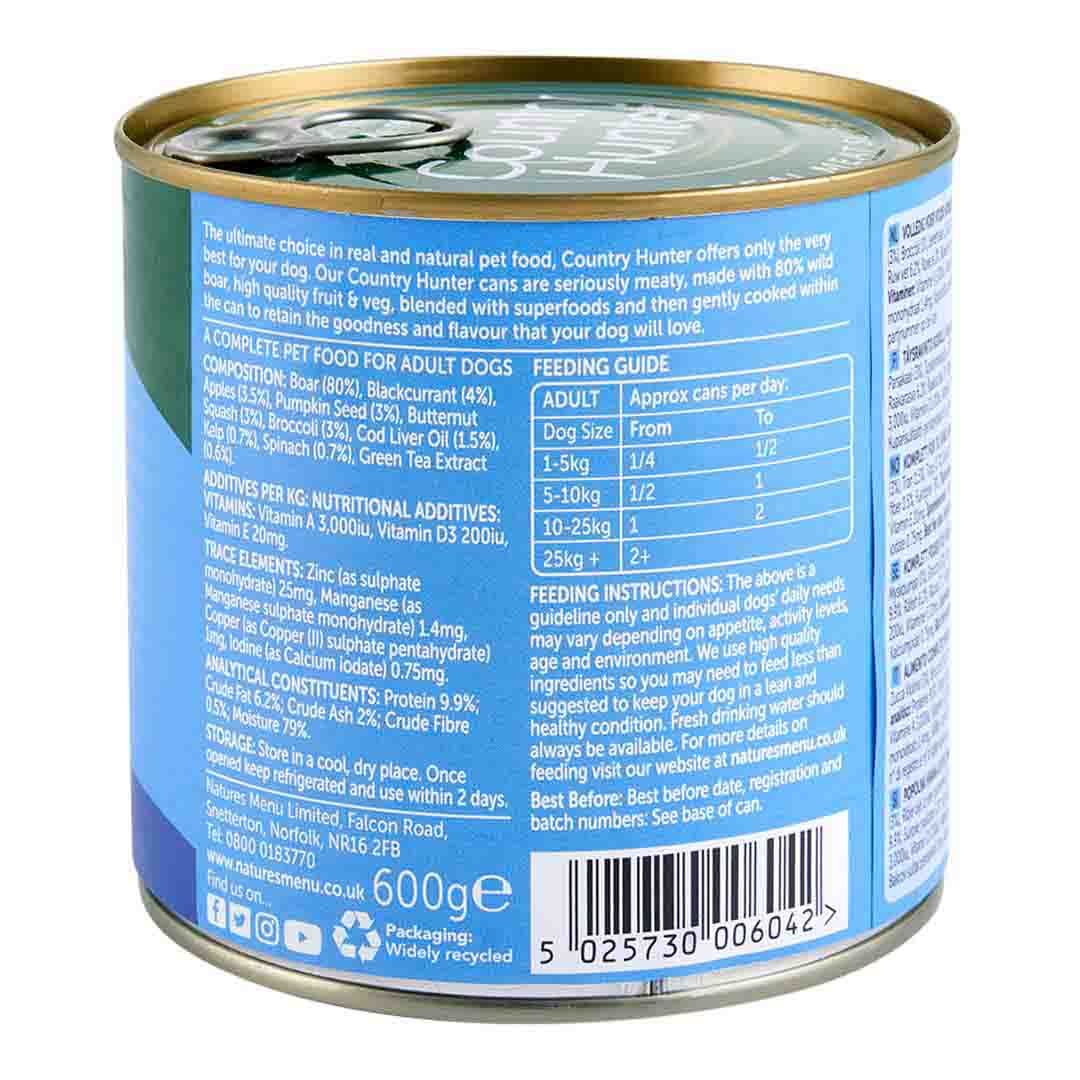 Natures Menu Country Hunter Dog Food Can Wild Boar 600g Wet Dog Food