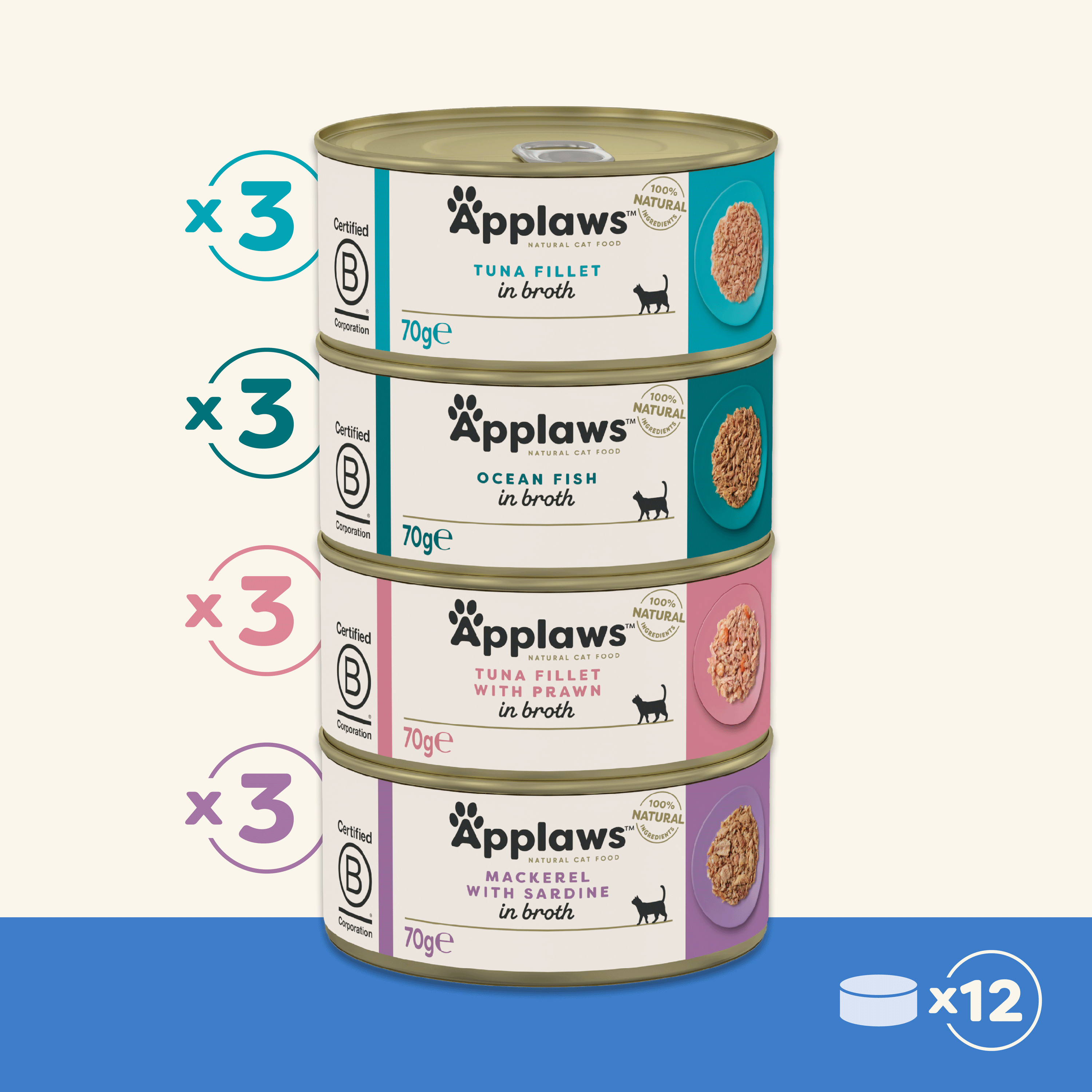 Applaws Tin Multipack Fish Selection Cat Food 12x70g Wet Cat Food