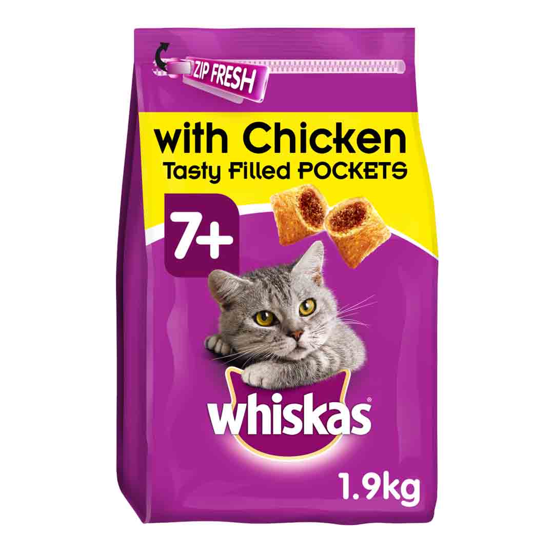 Whiskas Whiskas 7_Plus Chicken Senior Dry Cat Food pet food packaging