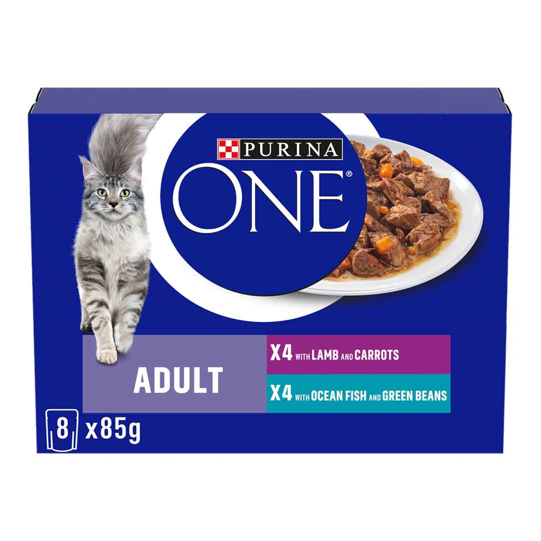 Purina One Purina One Ocean Small Mini Fillets Lamb Adult Wet Cat Food pet food packaging