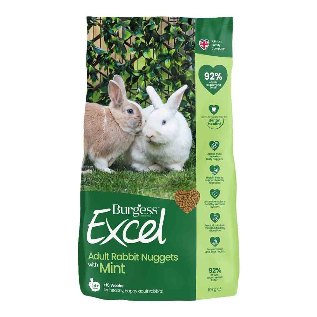 Burgess Excel Tasty Nuggets Lapins Nains Et Juniors - 10 Kg, à La Menthe, Aliment Complet