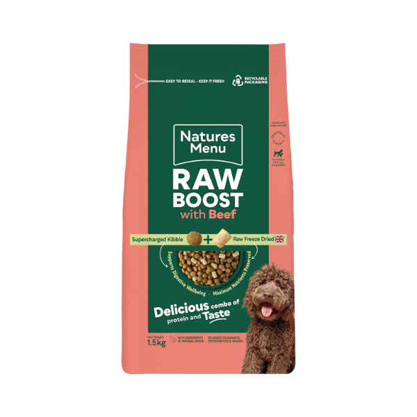 Natures menu Natures Menu Raw Boost Beef Adult Dry Dog Food pet food packaging