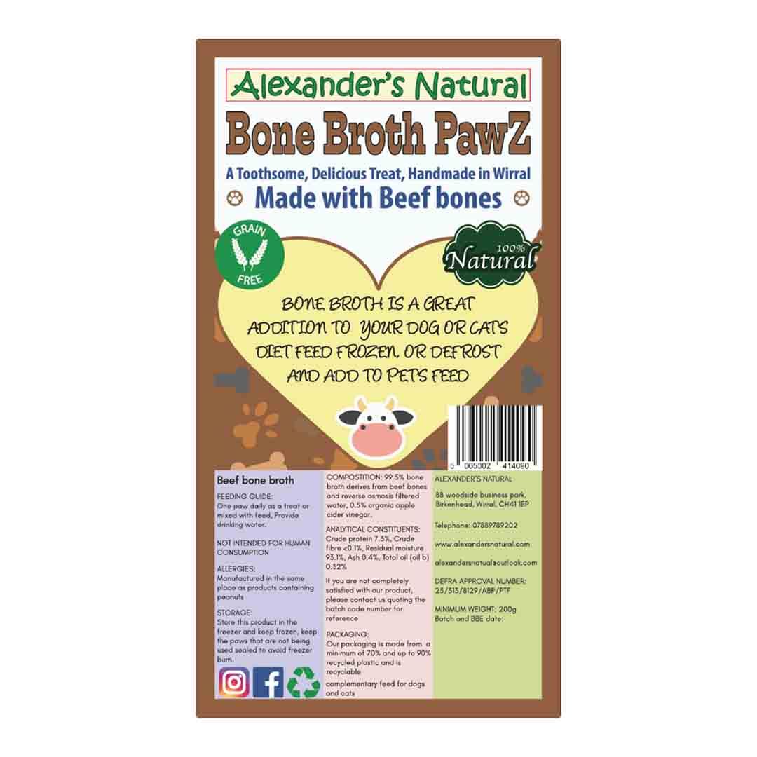 Alexanders Natural Bone Broth Paws for Pets Beef Bone Broth