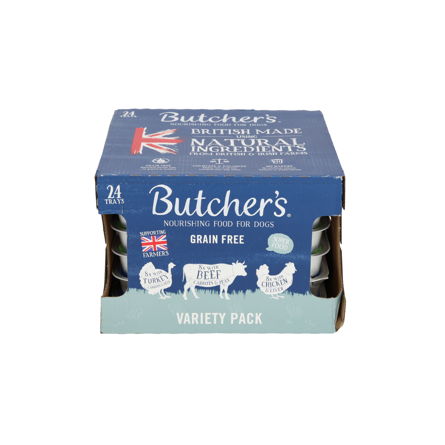 Butchers Butchers Grain Free Succulent Beef Chicken Turkey Adult Wet Dog Food pet food packaging