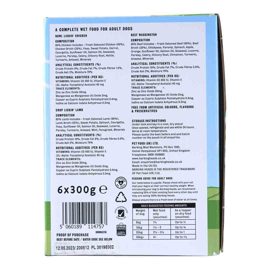 Barking Heads Adult Wet Pouch 6x300g Natural Food for Dog and Puppy