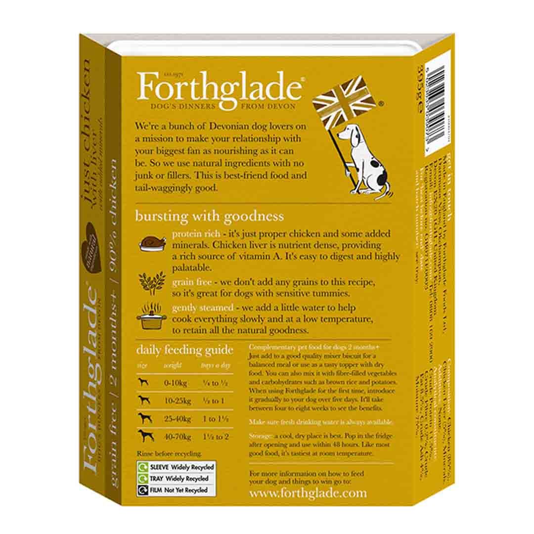 Forthglade Just Chicken With Liver Adult Dog Food Tray 395g Wet Dog Food