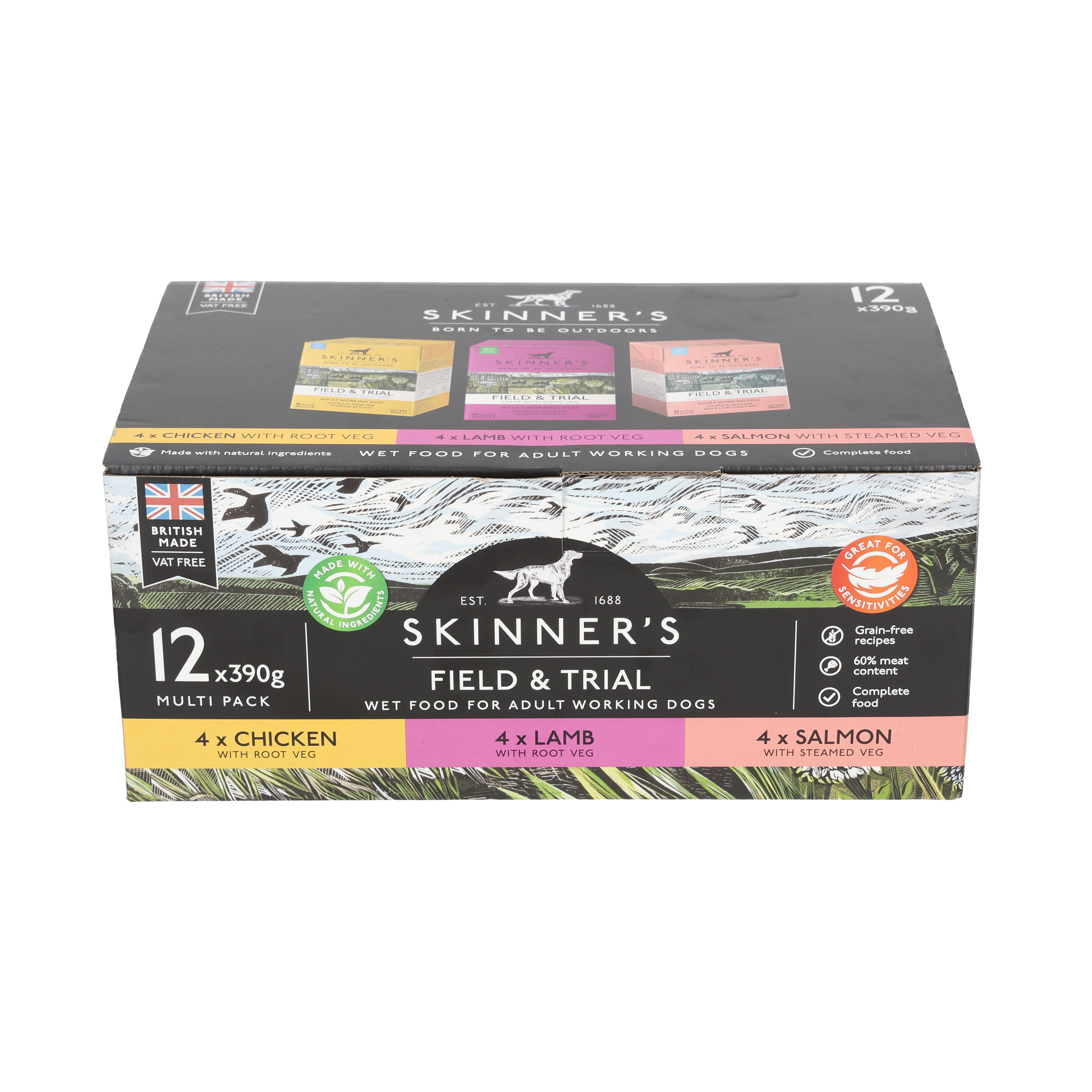 Skinners Skinners Field 38 Trial Variety Adult Wet Dog Food pet food packaging