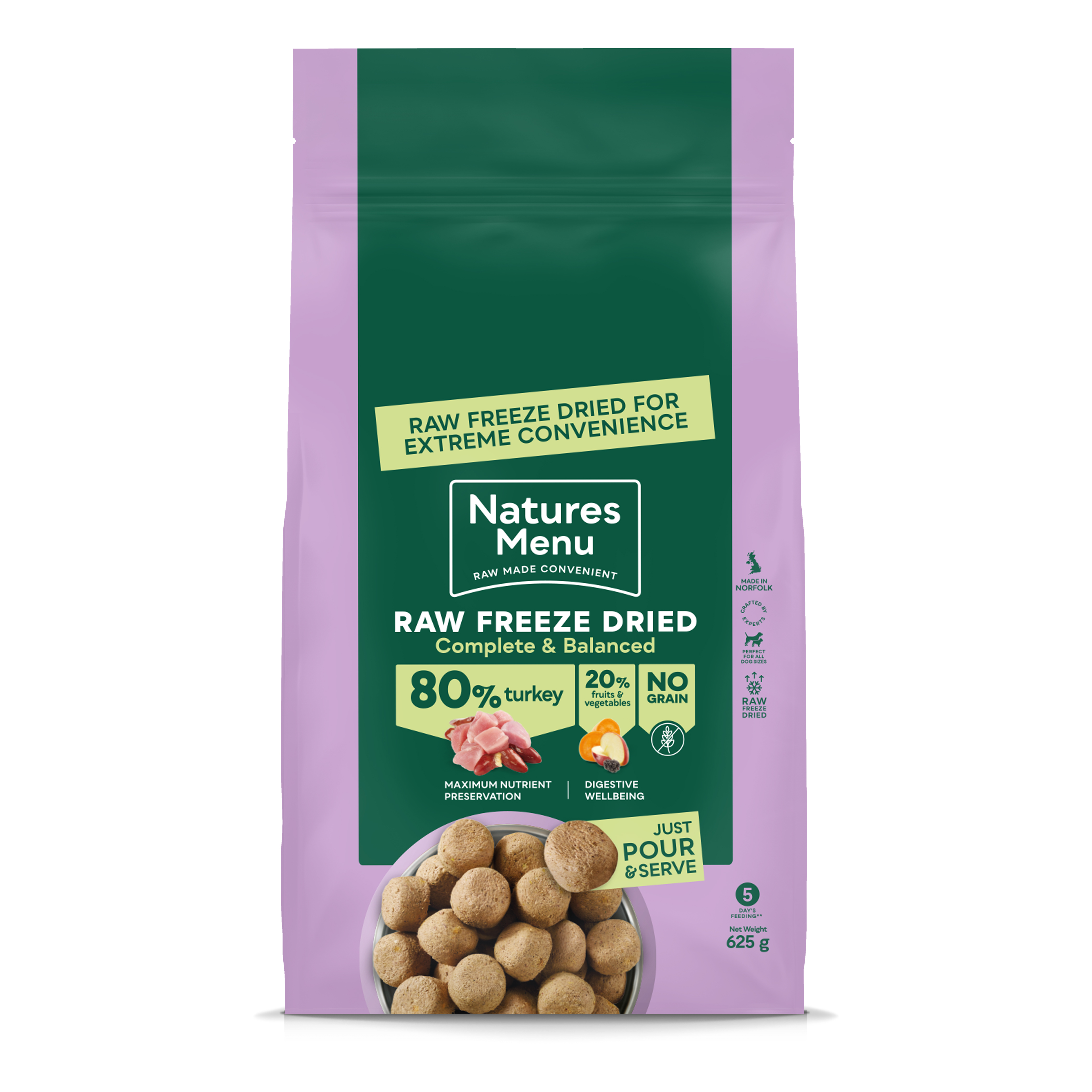 Natures menu Natures Menu Freeze Dried Nuggets Raw Turkey Adult Dry Dog Food pet food packaging