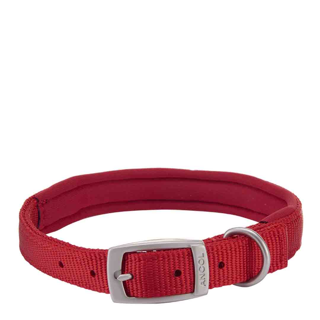 Ancol Nylon Padded Dog Collar Red 45cm Dog Collars