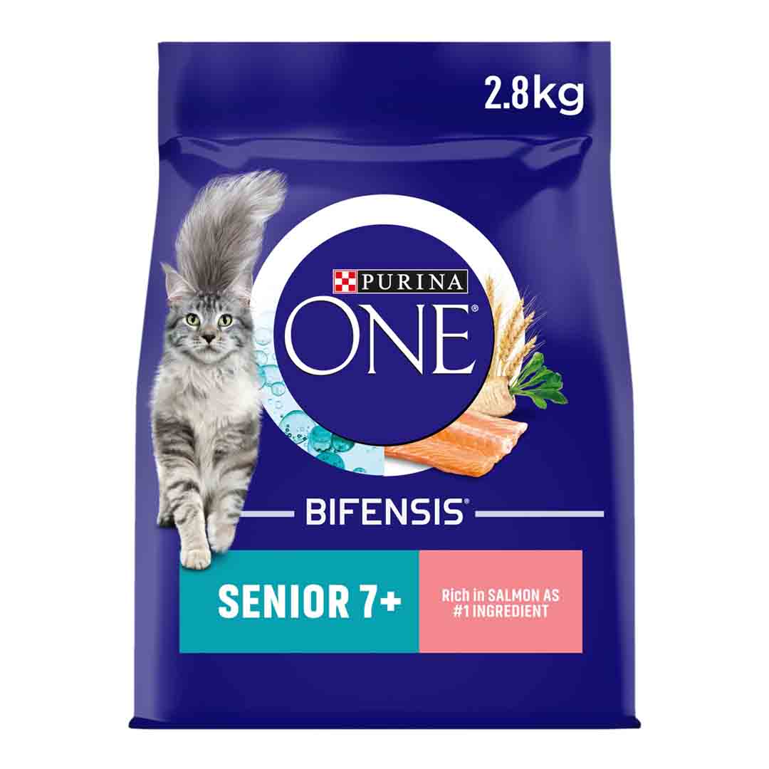Purina One Purina One Salmon Senior Dry Cat Food pet food packaging