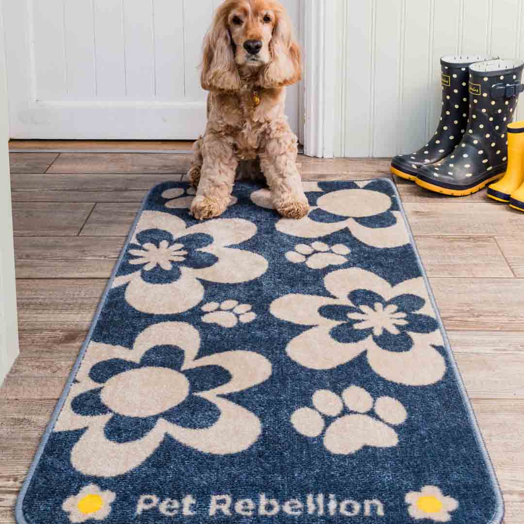 Pet Rebellion | Stop Muddy Paws Pet Rug | Flower Blue