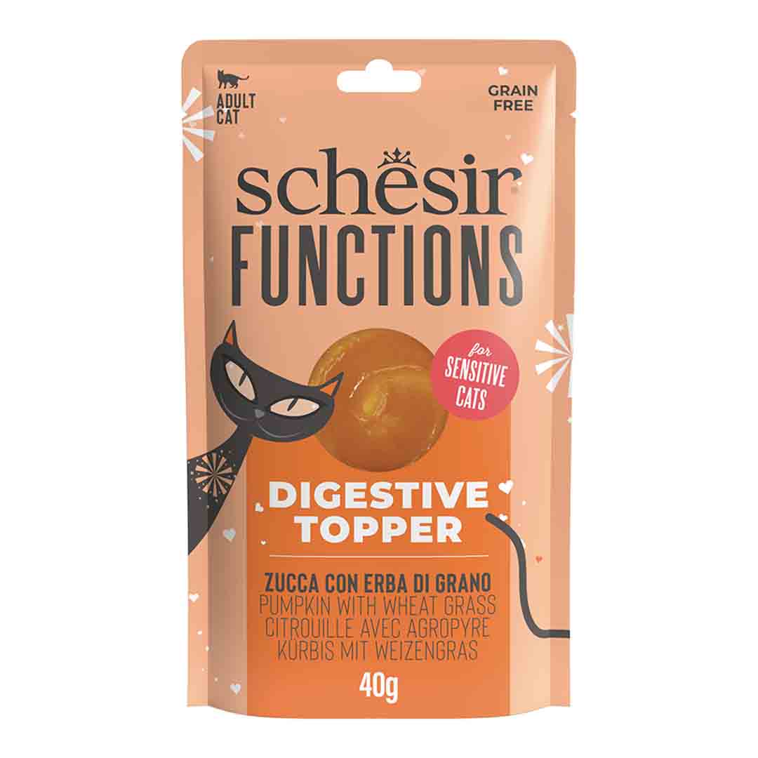 Jollyes Brand Jollyes Brand Schesir Functions Digestive Topper 38 Wheatgrass Adult Dry Cat Food pet food packaging