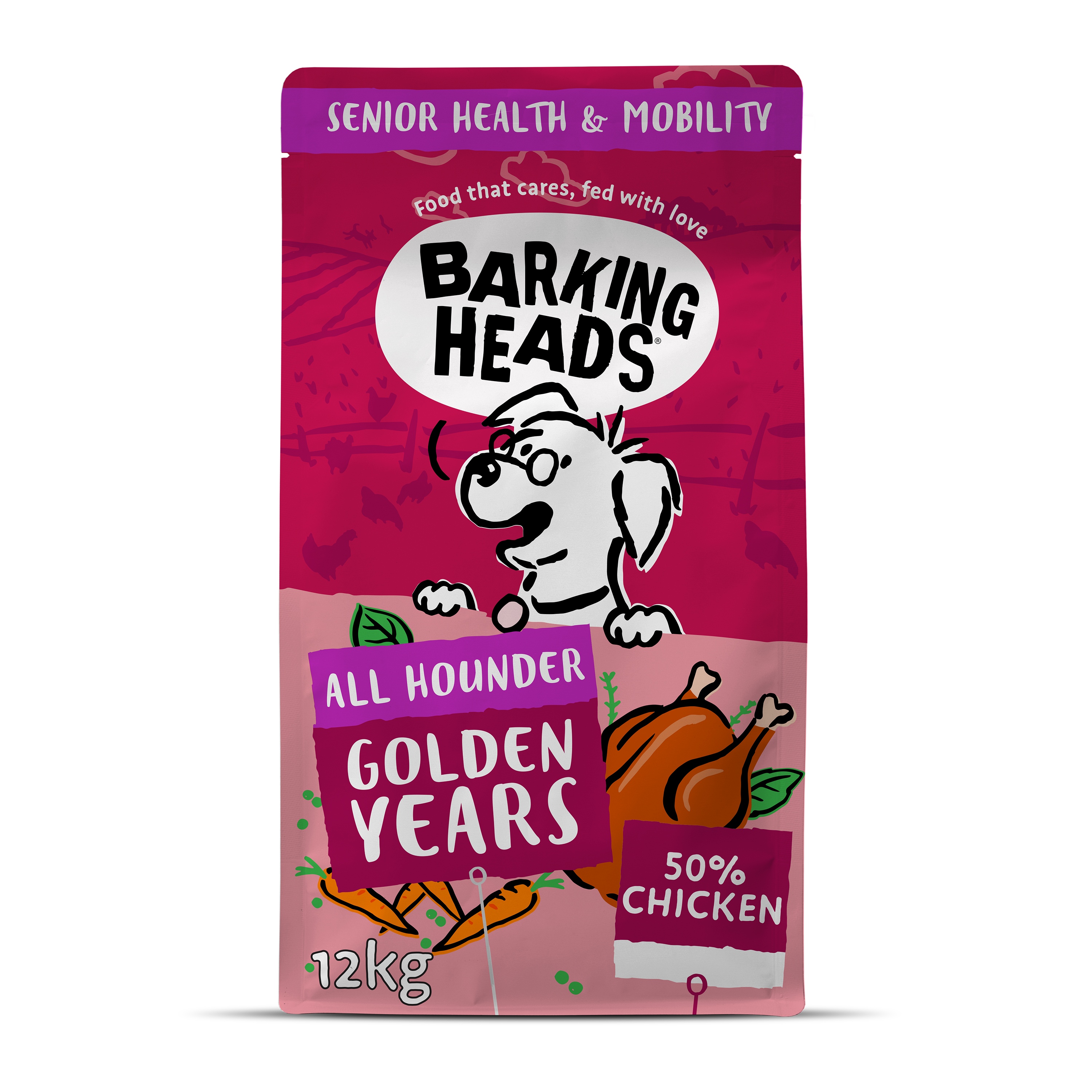 Barking Heads Barking Heads All Hounder Golden Chicken Salmon Trout Adult Dry Dog Food pet food packaging