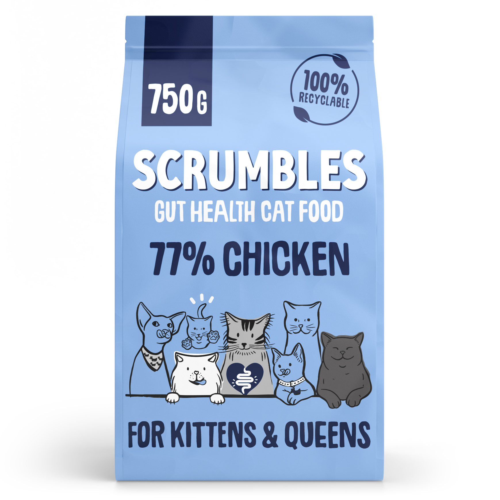 Scrumbles Scrumbles For 38 Queens Chicken Kitten Dry Cat Food pet food packaging