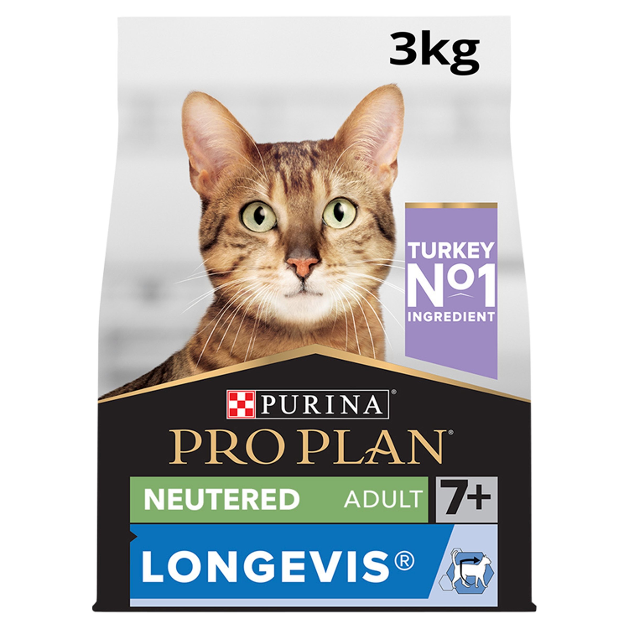 Pro Plan Pro Plan 7_Plus Neutered Longevis Turkey Senior Dry Cat Food pet food packaging