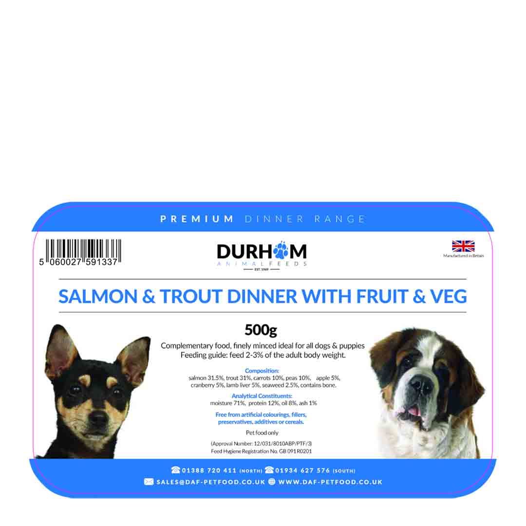 Durham Salmon & Trout Dinner with Fruit & Veg Raw Dog Food Jollyes