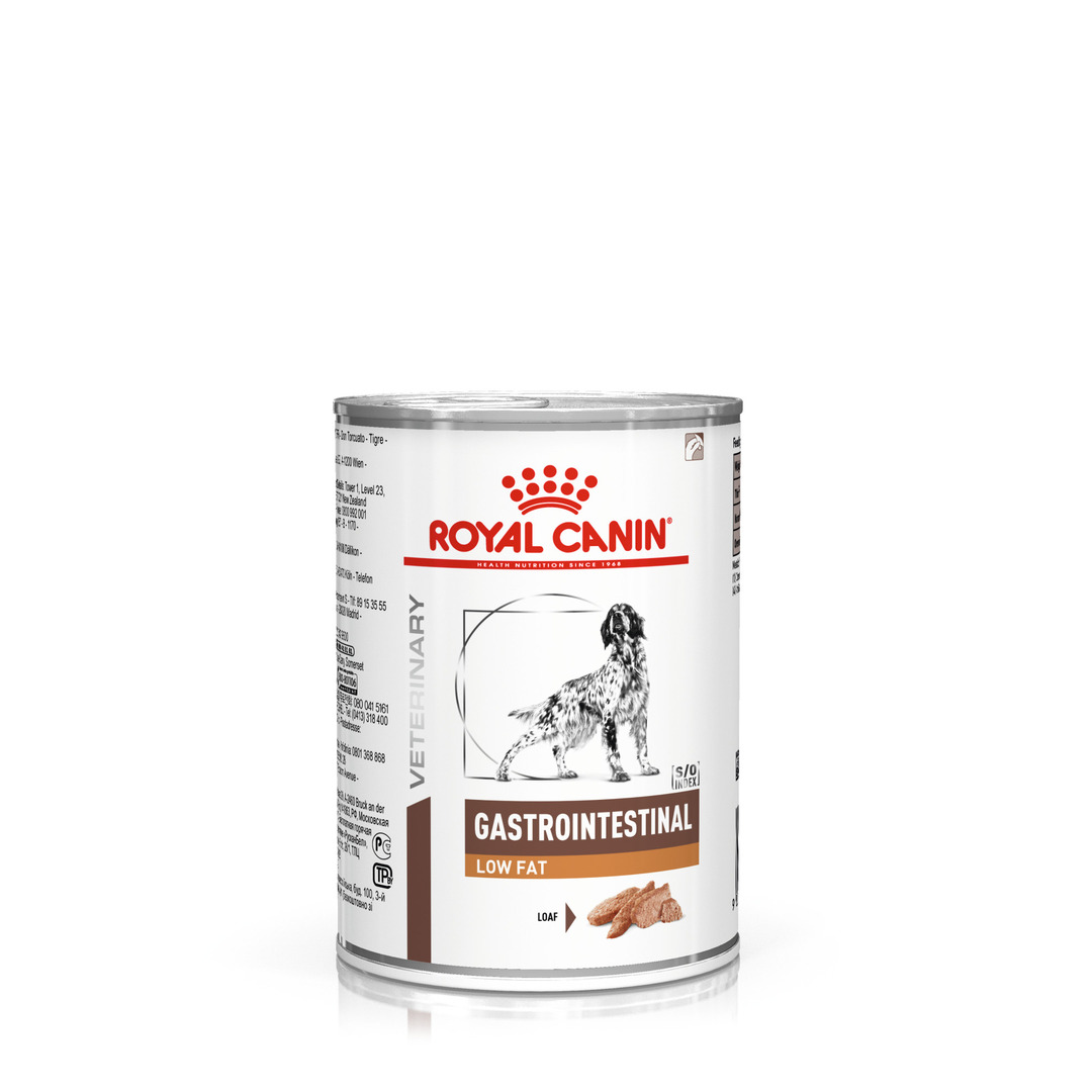 Royal Canin Royal Canin Gastrointestinal Low Fat Adult Wet Dog Food pet food packaging