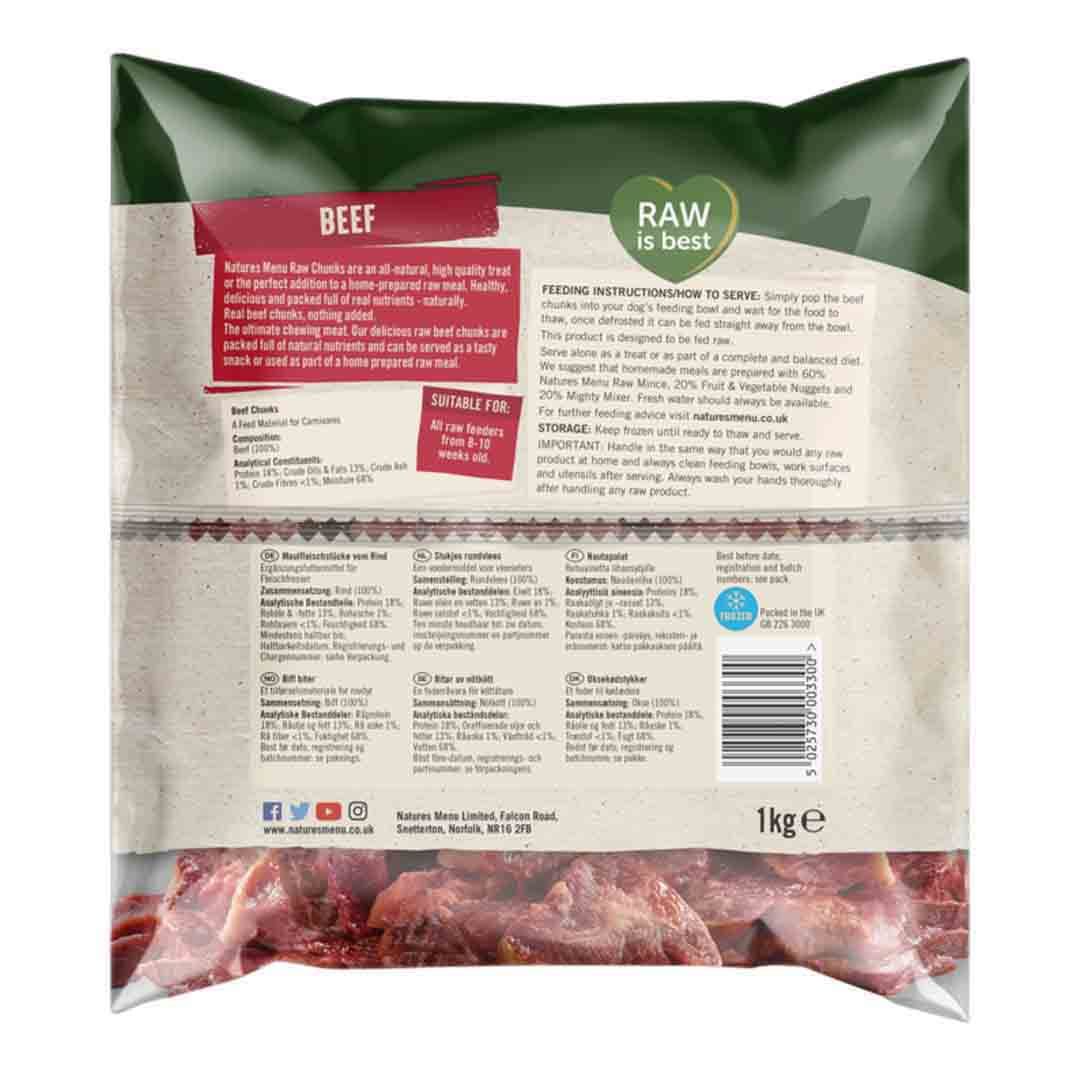 Natures Menu Raw Chunks Of Beef 1kg Frozen Dog Food
