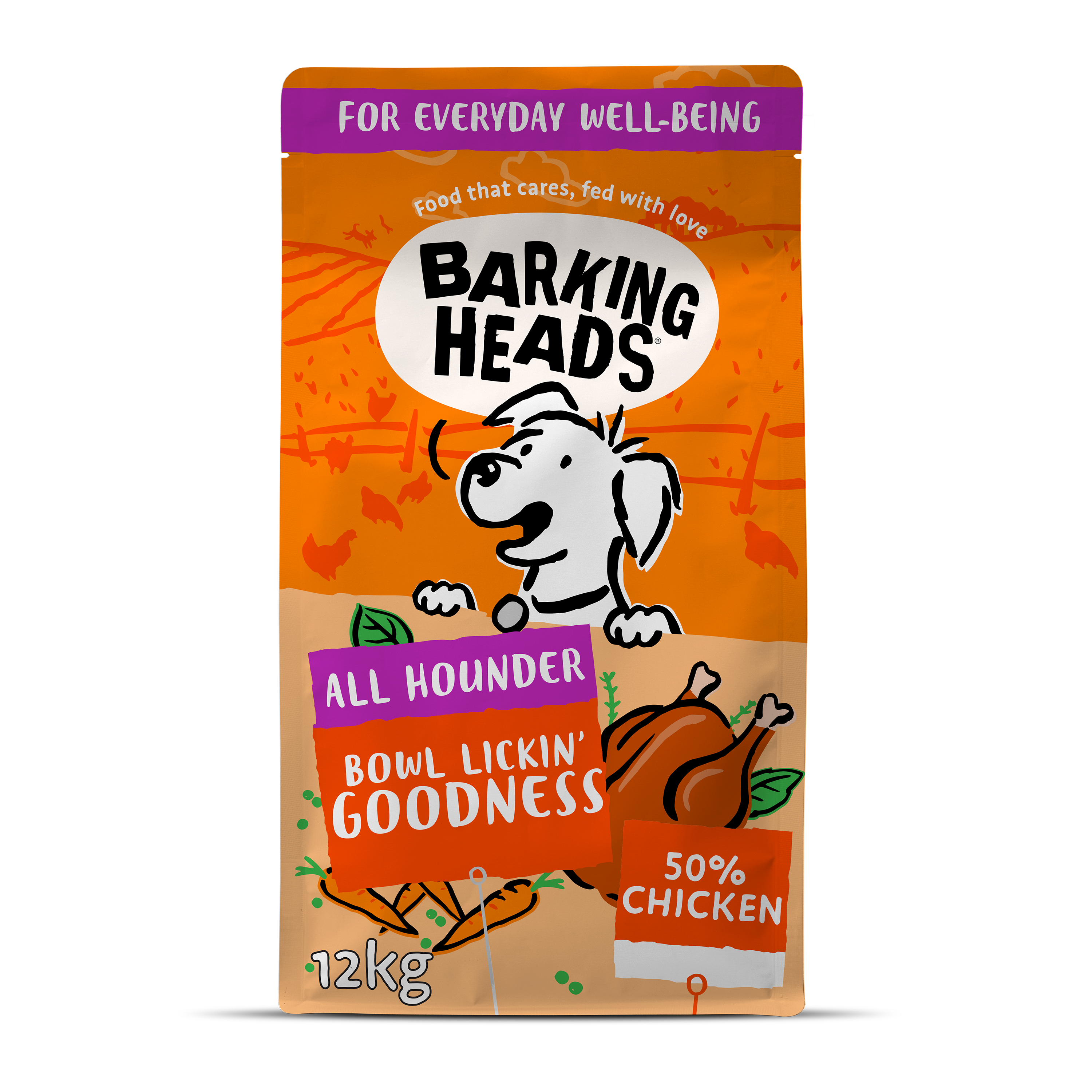 Barking Heads Barking Heads All Hounder Bowl Lickin Goodness Chicken Adult Dry Dog Food pet food packaging