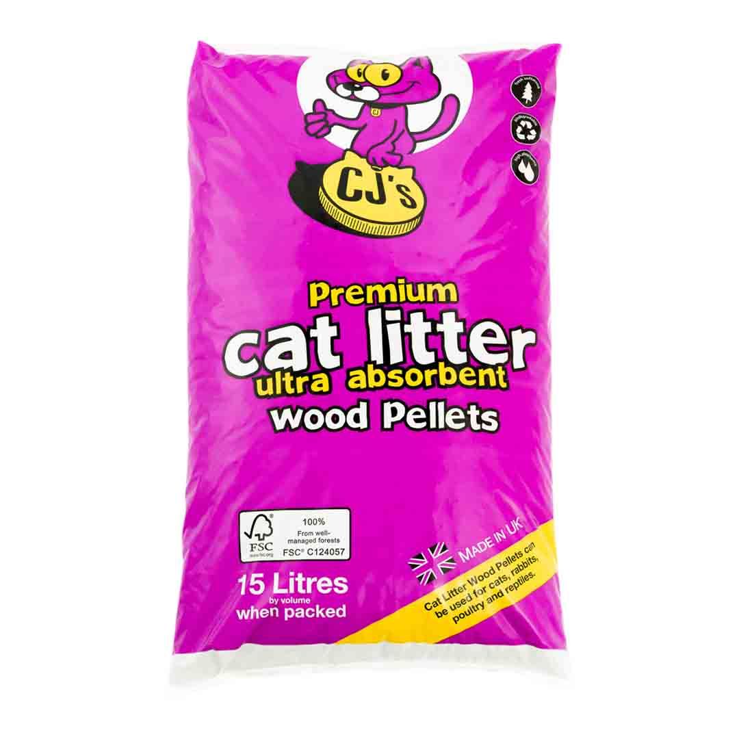 CJ's Premium Cat Litter, Ultra Absorbant Wood Pellets, 15L Cat Litter