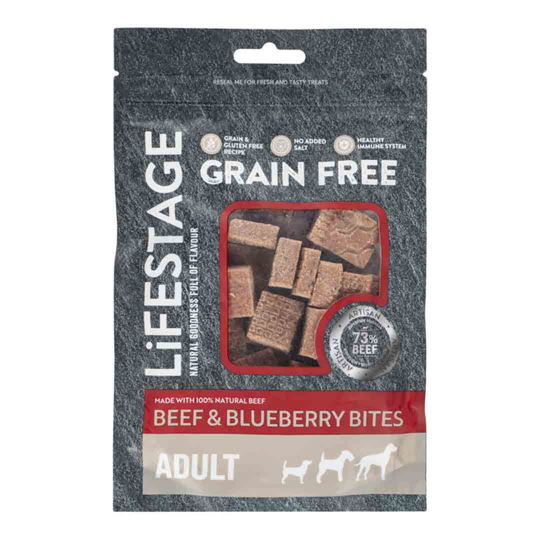 Lifestage Grain Free Beef and Blueberry Bites 80g Dog Treats