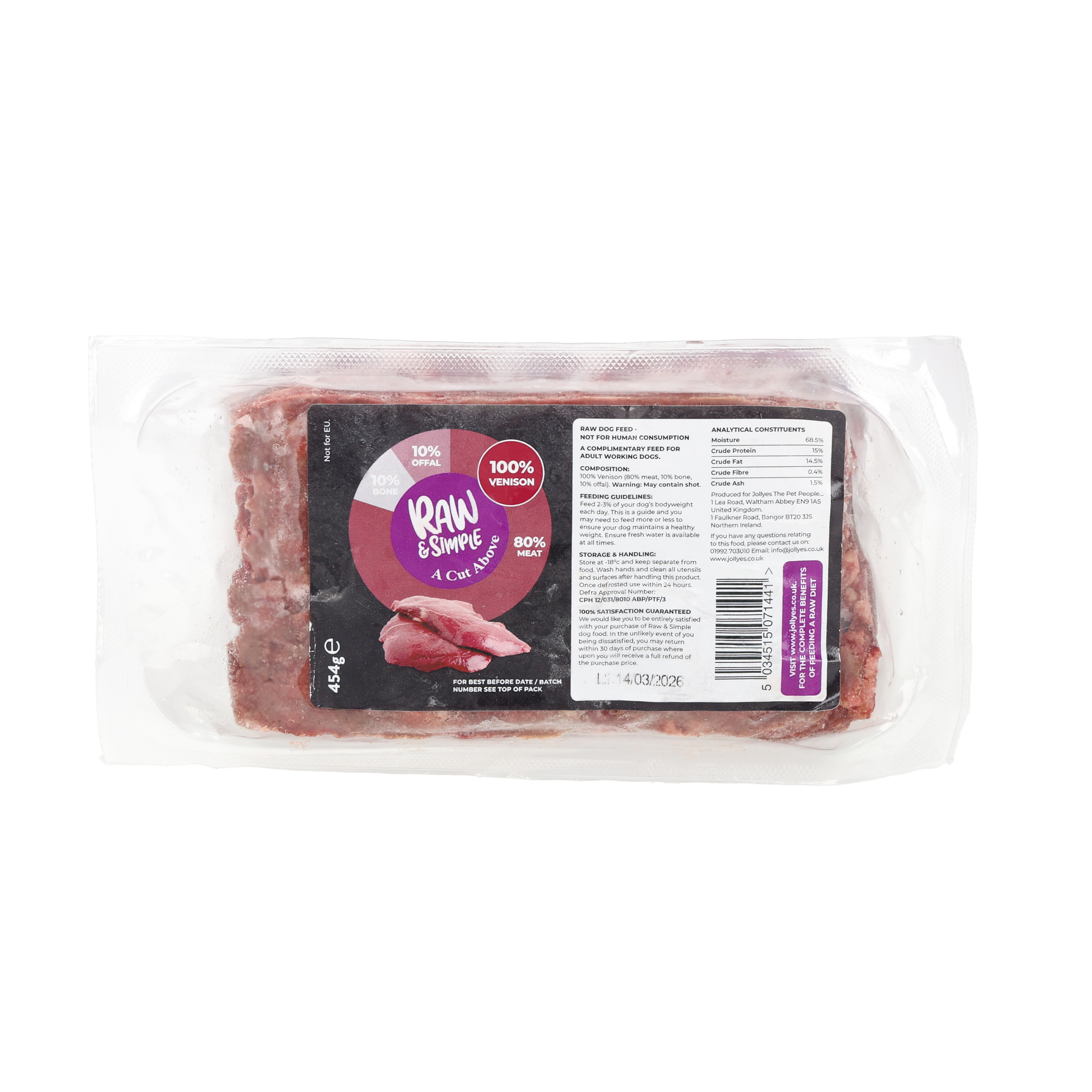 Jollyes Brand Jollyes Brand Raw Simple Cut Above Mince Venison Adult Dry Dog Food pet food packaging